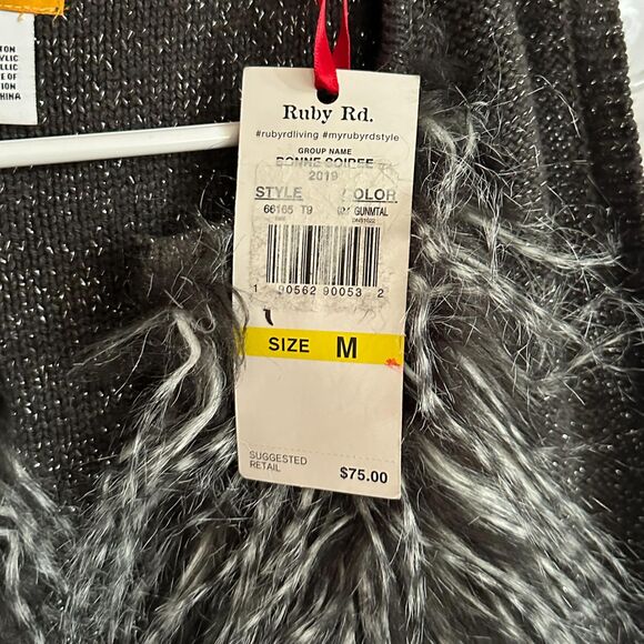 Ruby Rd Gray & Silver Sweater Vest with Faux Fur, Medium, NWT - Picture 6 of 7